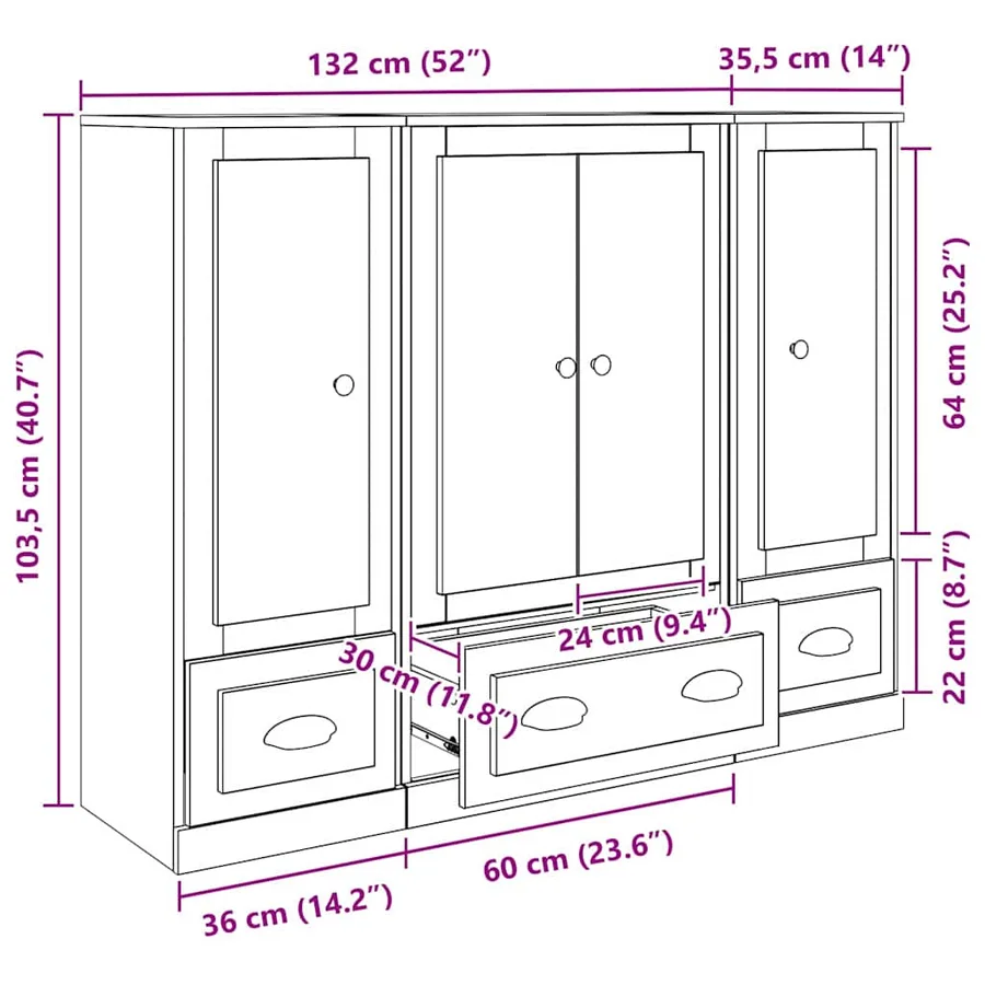 Haut Armoire avec tiroir 3 pcs Chêne noir Bois d'ingénierie - 15