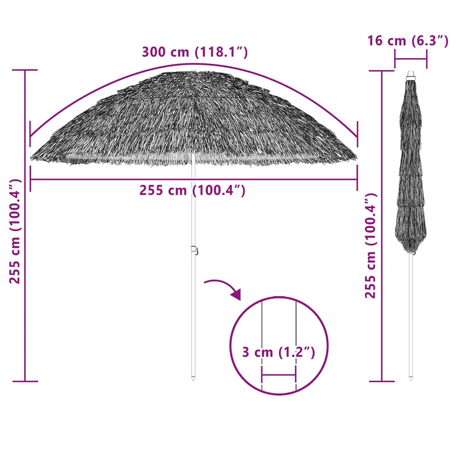 Parasol de jardin Naturel 255 x 255 x 255 cm - 5