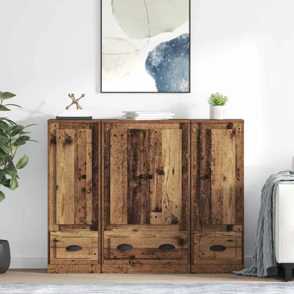 Haut Armoire avec tiroir 3 pcs Bois Ancien Bois d'ingénierie