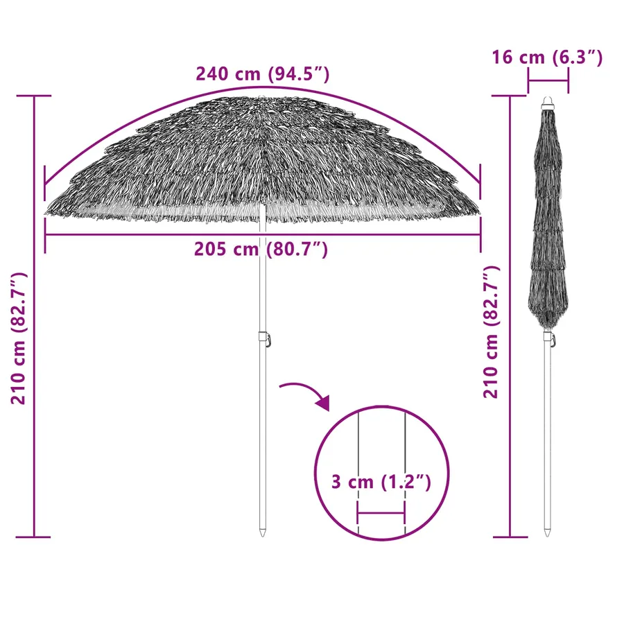 Parasol de plage Naturel 205 x 205 x 210 cm Polyester et Acier - 5