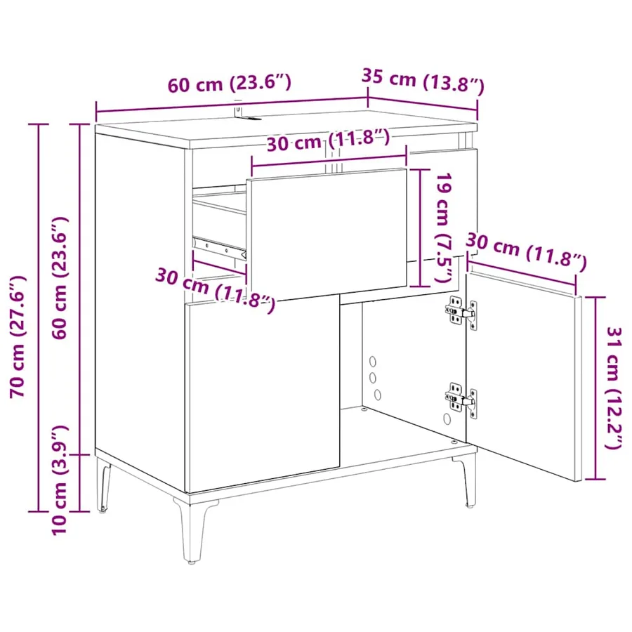 Buffet Bois Ancien 60 x 35 x 70 cm Bois d'ingénierie et fer - 13