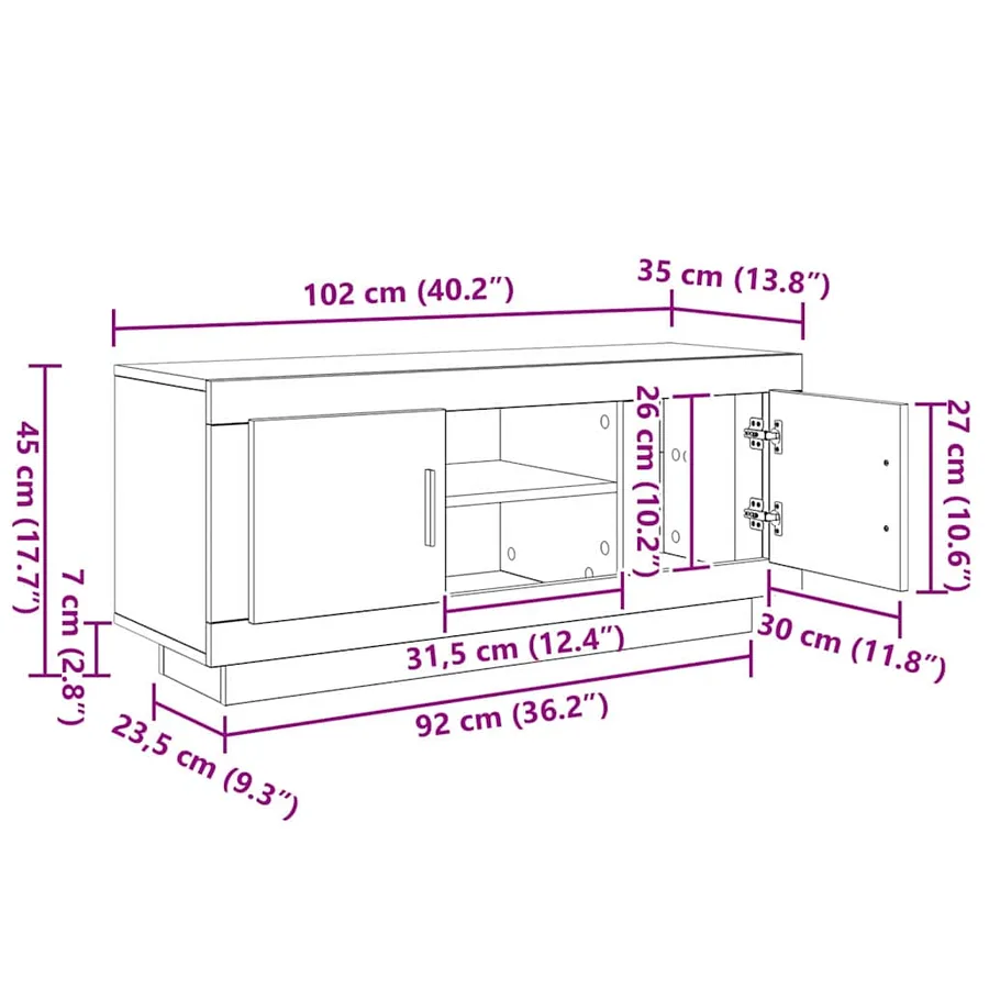 Meuble TV 102 x 35 x 45 cm Chêne artisanal Bois d'ingénierie - 12