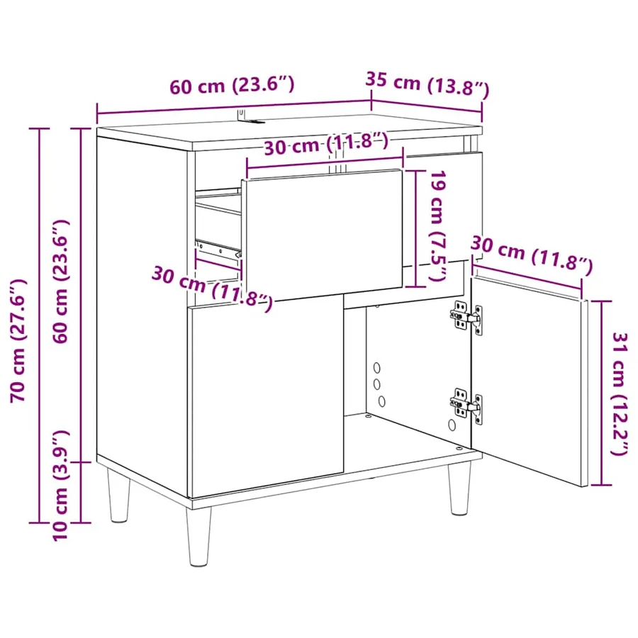 Buffet avec tiroir Chêne noir 60 x 35 x 70 cm Bois d'ingénierie - 13