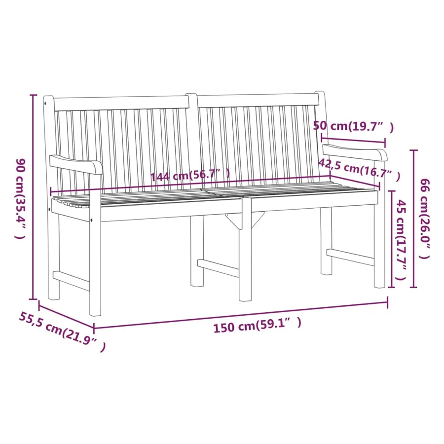 Banc de jardin 150 cm Bois solide d'acacia - 7