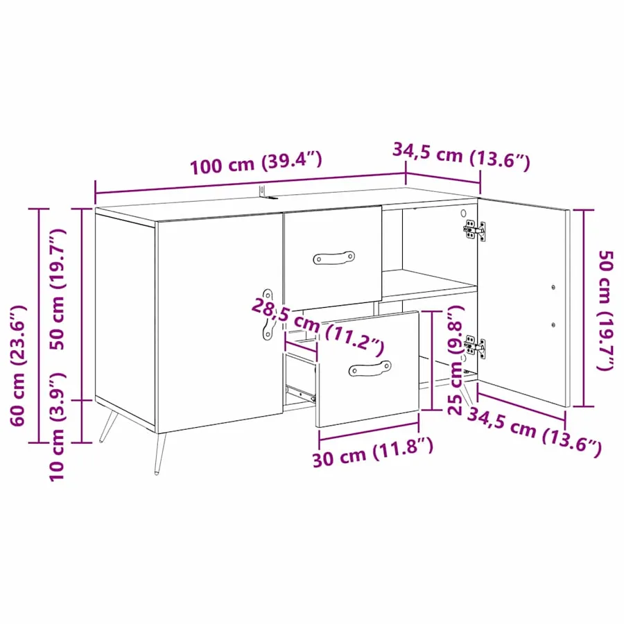 Buffet Chêne noir 100 x 36 x 60 cm Bois d'ingénierie - 13