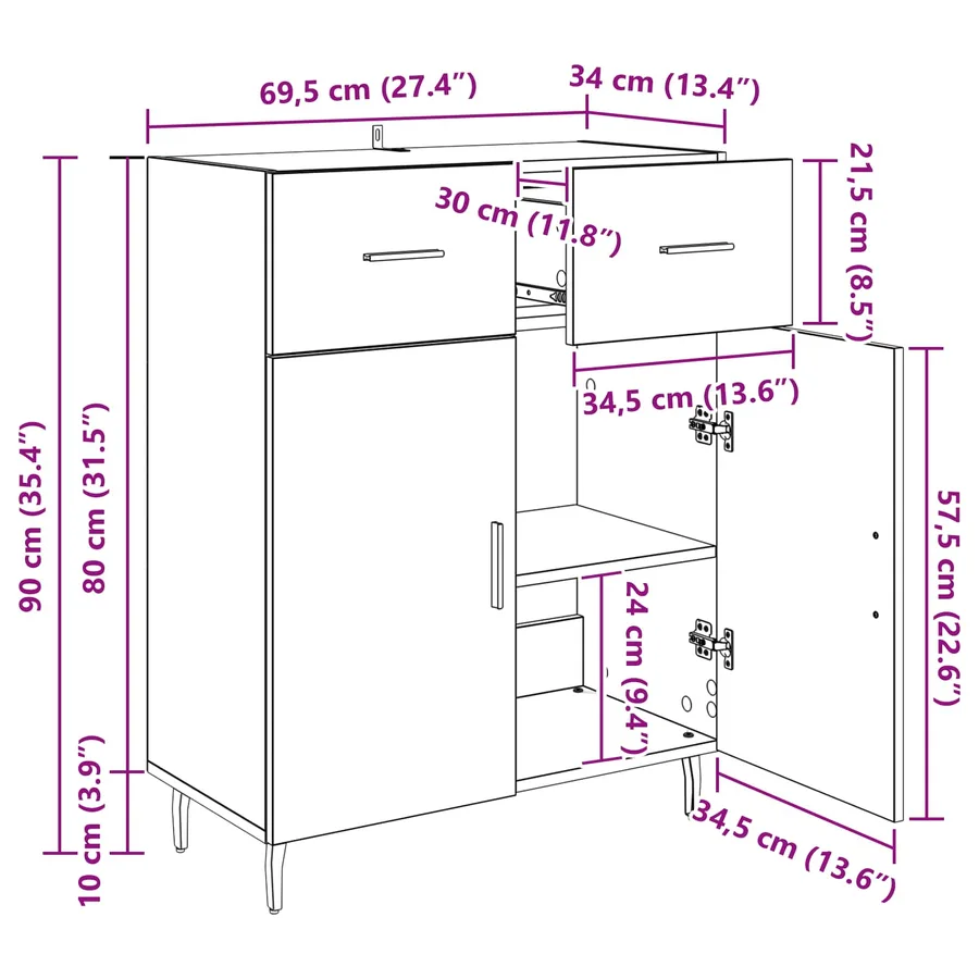 Buffet Bois Ancien 69,5 x 34 x 90 cm Bois d'ingénierie - 12