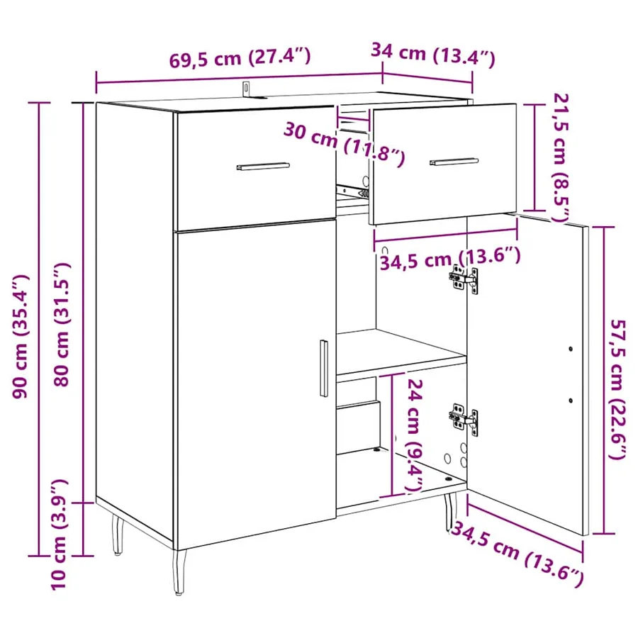 Buffet Bois Ancien 69,5 x 34 x 90 cm Bois d'ingénierie - 13