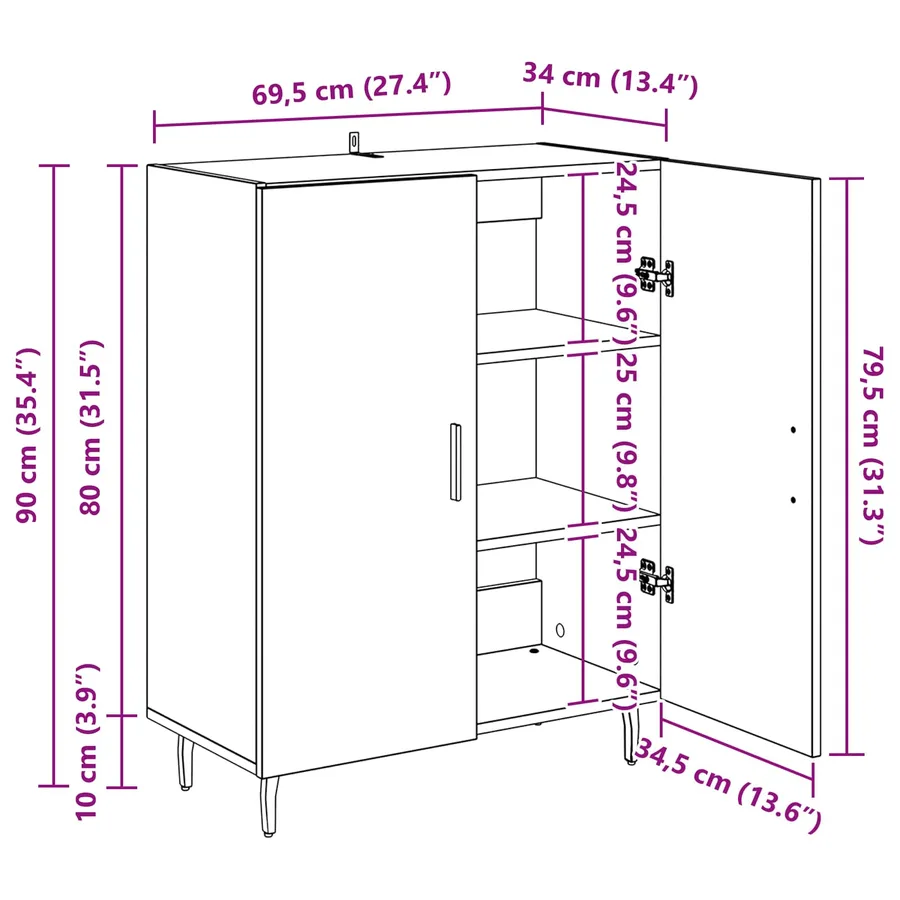 Buffet Chêne artisanal 69,5 x 34 x 90 cm Bois d'ingénierie - 15