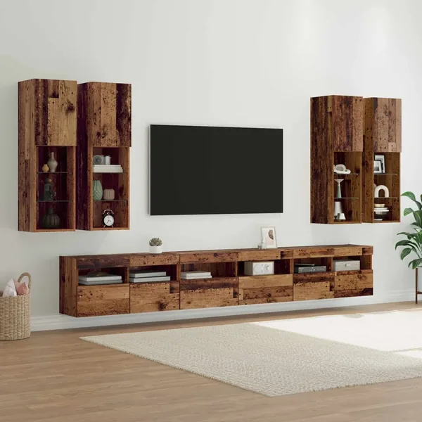 Ensemble de meuble TV mural 7 pcs Bois Ancien Bois d'ingénierie
