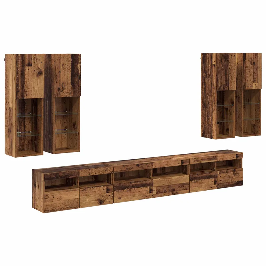 Ensemble de meuble TV mural 7 pcs Bois Ancien Bois d'ingénierie - 2