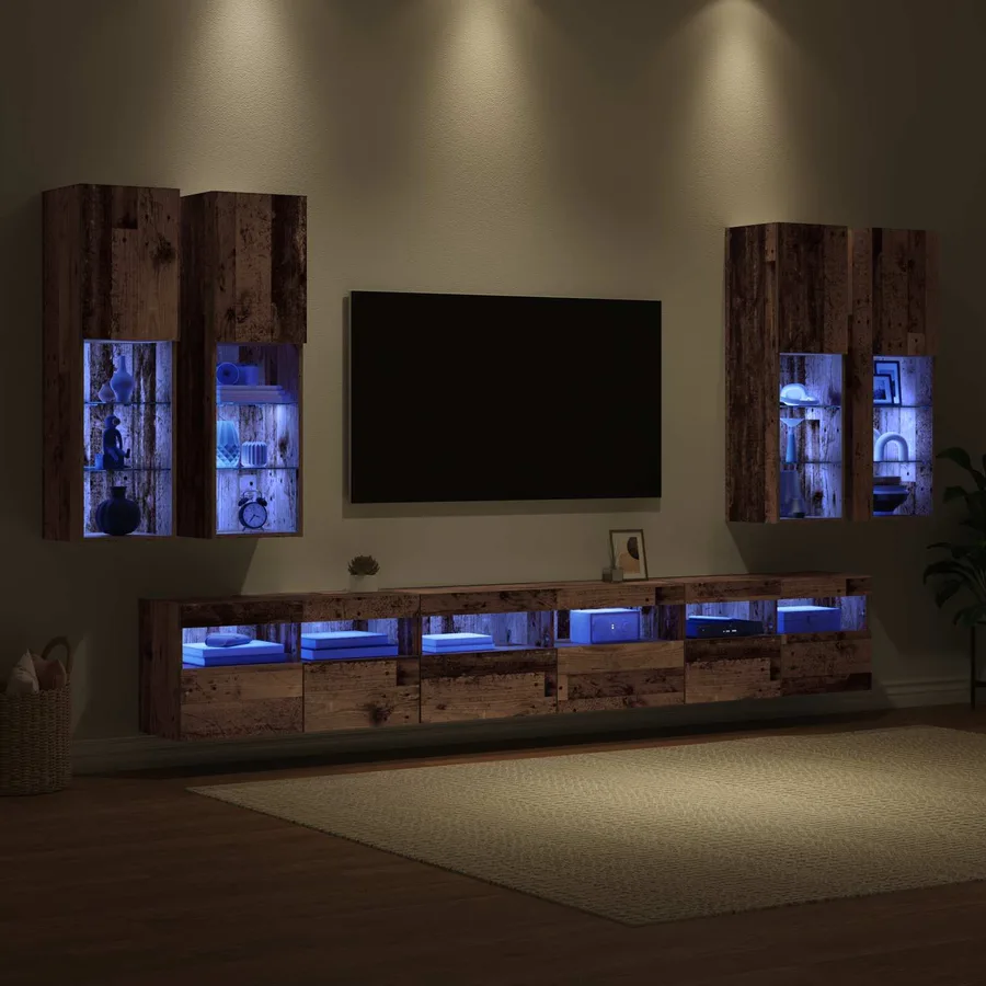 Ensemble de meuble TV mural 7 pcs Bois Ancien Bois d'ingénierie - 5