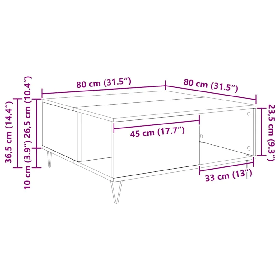 Table basse Bois Ancien 80 x 80 x 36,5 cm Bois d'ingénierie - 11