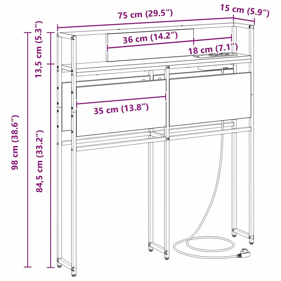 Tête de lit de rangement Chêne fumé Bois d'ingénierie - 13