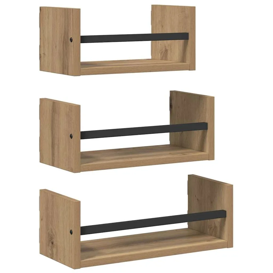 Ensemble d'étagères murales 3 pcs Chêne artisanal 40x16x14cm - 2