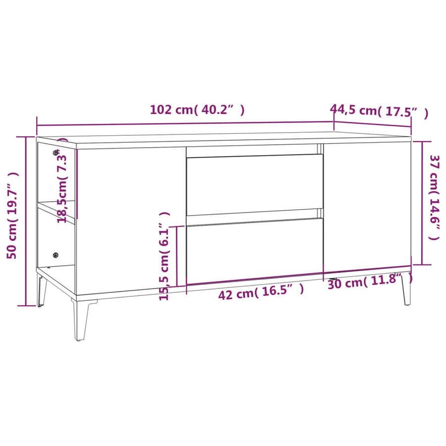 Meuble TV Gris béton 102x44,5x50 cm Bois d'ingénierie - 10