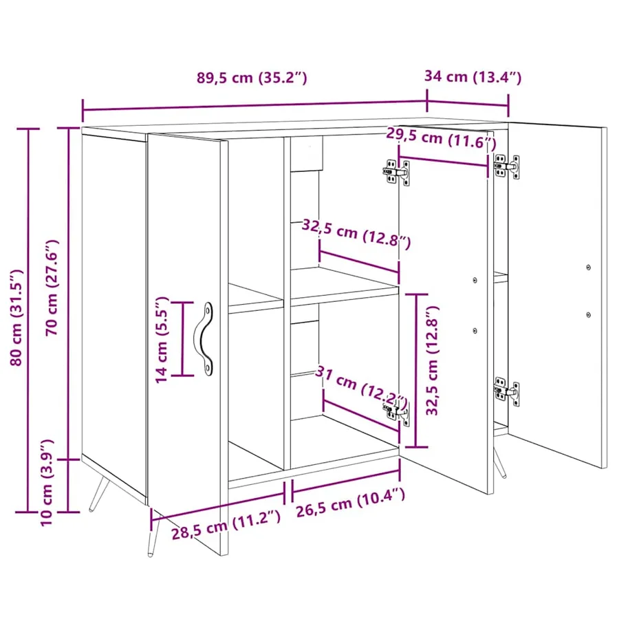 Buffet Chêne artisanal 89,5 x 34 x 80 cm Bois d'ingénierie - 15