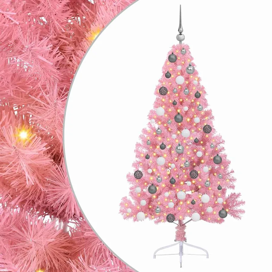 Sapin de Noël artificiel pré-éclairé Rose 180 cm PVC - 2