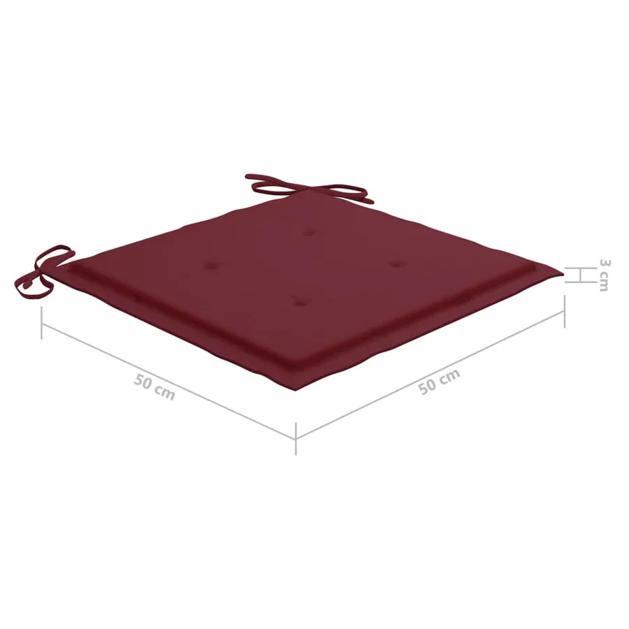 Chaises de jardin lot de 4 avec coussins bordeaux Teck solide - 9