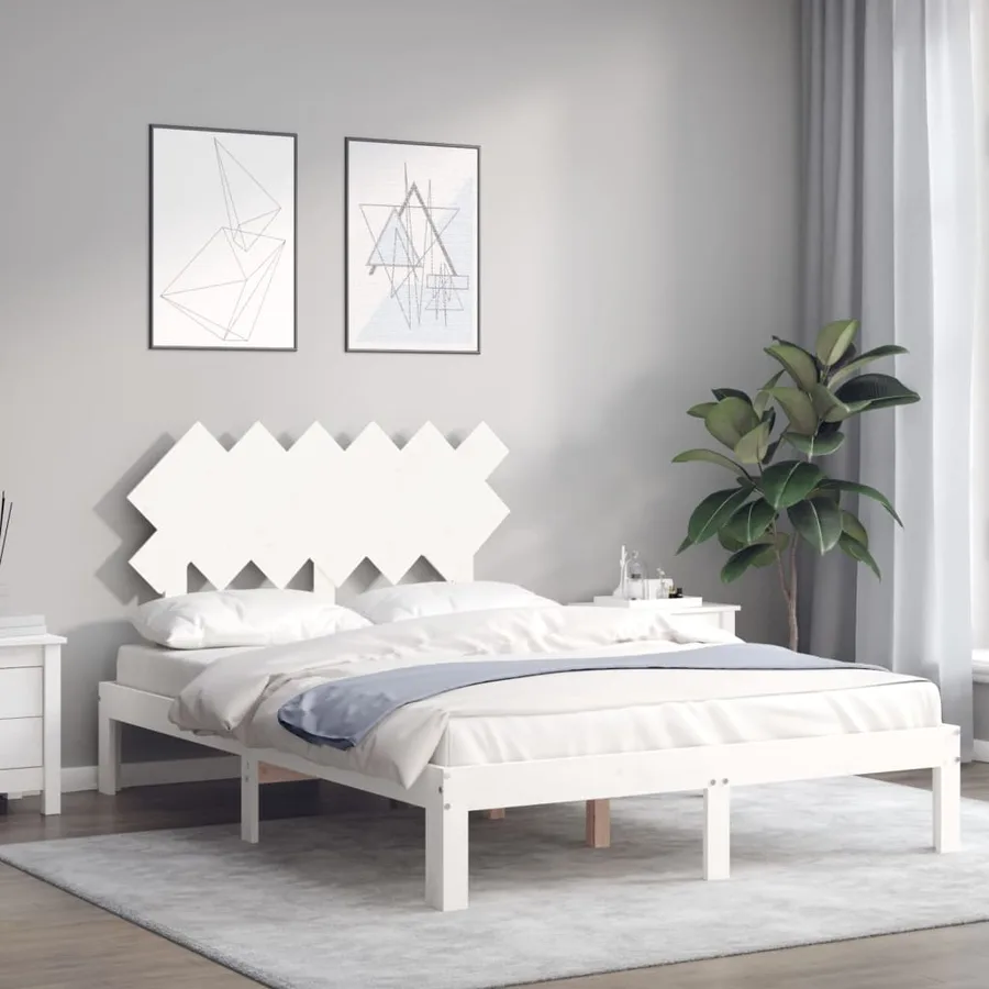 Cadre de lit sans matelas blanc 120x200 cm bois de pin massif - 3