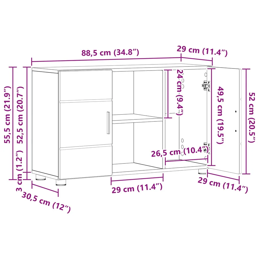 Buffet avec étagère FLORIN Blanc brillant 88,5 x 30,5 x 55,5 cm - 13