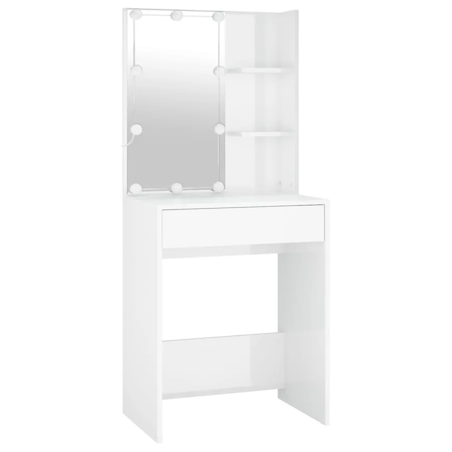 Coiffeuse à LED et 2 armoires Blanc brillant Bois d'ingénierie - 8