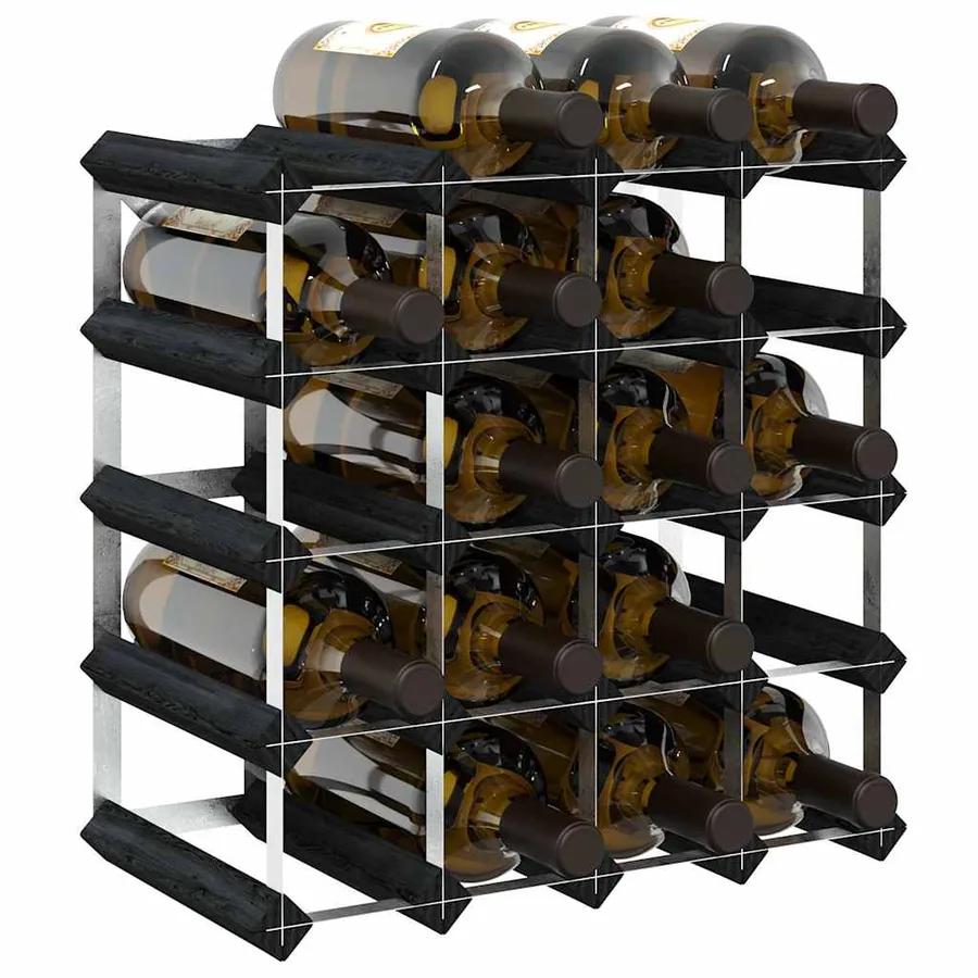 Casier à bouteilles pour 20 bouteilles Noir Bois de pin solide - 4
