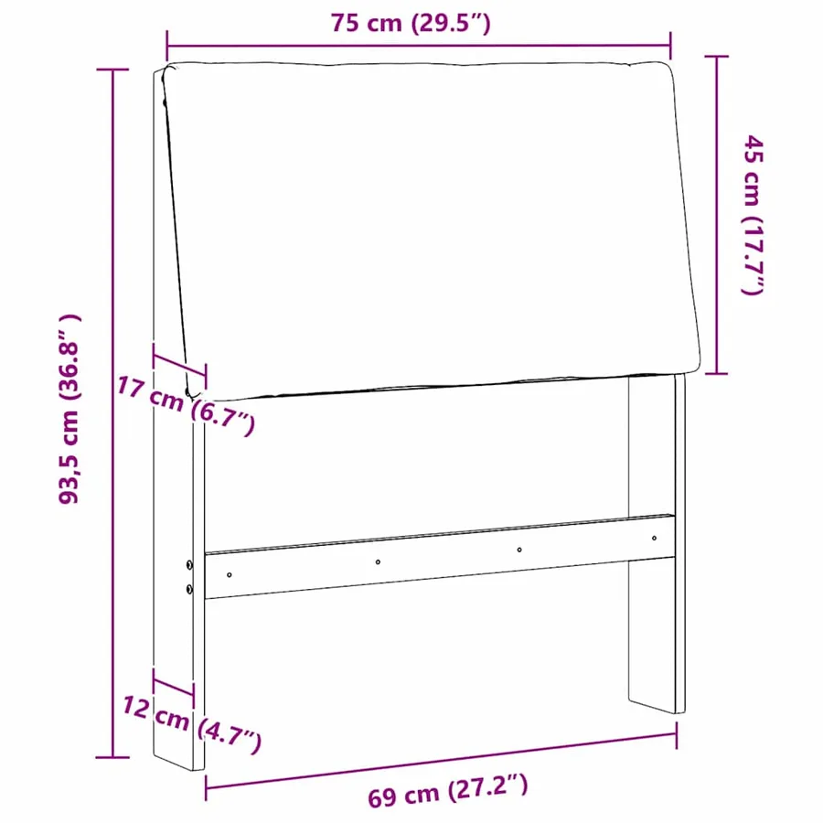 Tête de lit capitonnée Taupe 75 cm Pin massif - 11