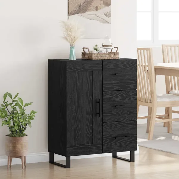Buffet Chêne noir 69,5 x 34 x 90 cm Bois d'ingénierie et fer