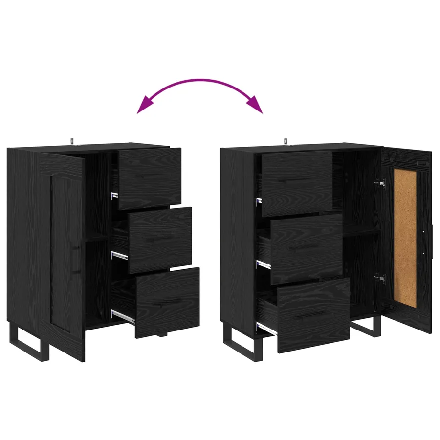 Buffet Chêne noir 69,5 x 34 x 90 cm Bois d'ingénierie et fer - 10