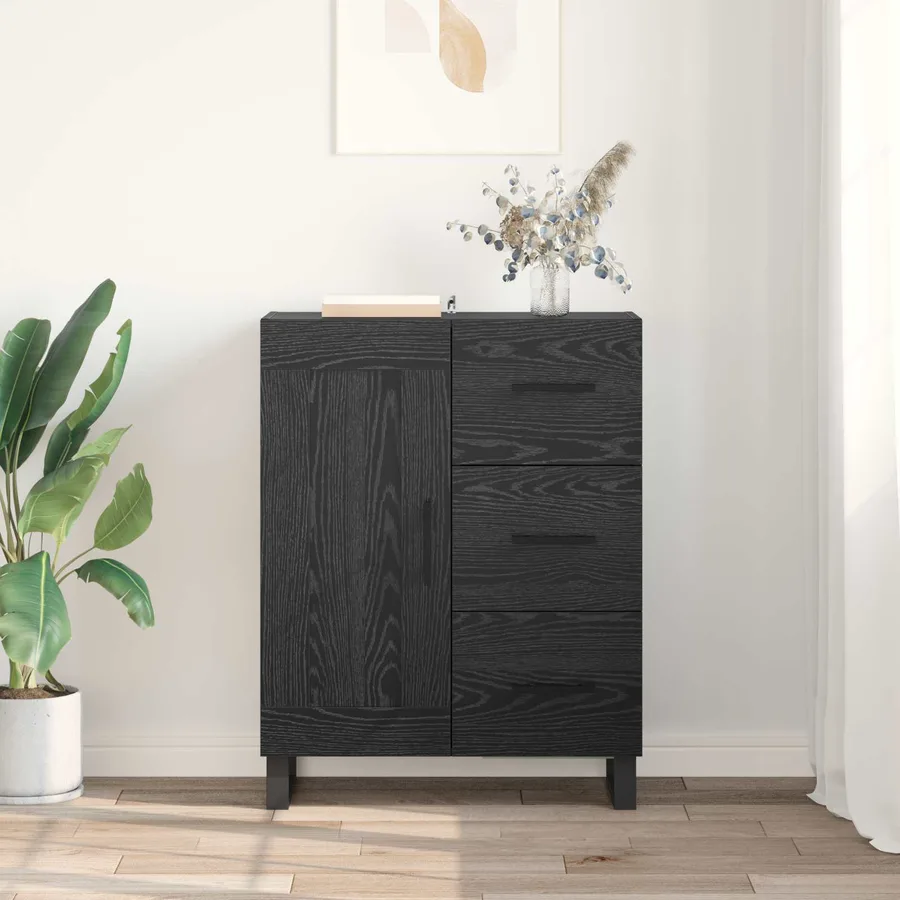 Buffet Chêne noir 69,5 x 34 x 90 cm Bois d'ingénierie et fer - 4