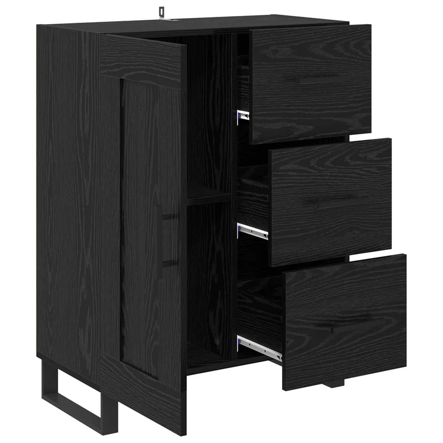 Buffet Chêne noir 69,5 x 34 x 90 cm Bois d'ingénierie et fer - 5