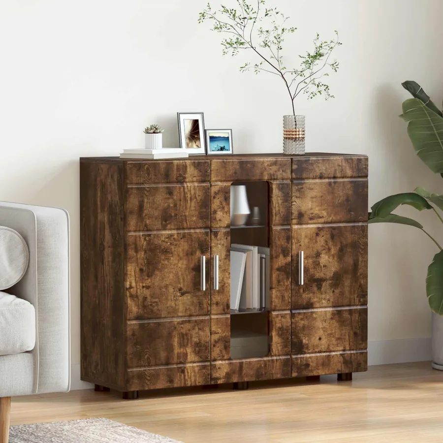 Cabinet en Bois avec stockage Chêne fumé 88,5 x 30,5 x 73 cm