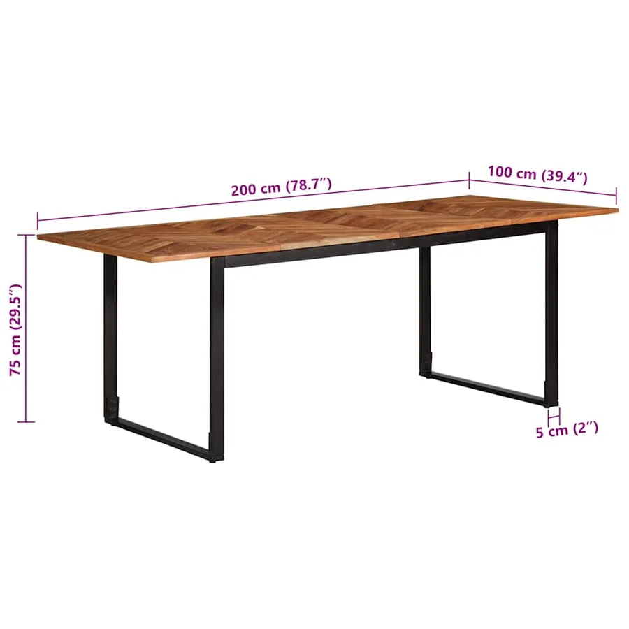 Table à manger 200x100x75 cm bois massif d'acacia - 9