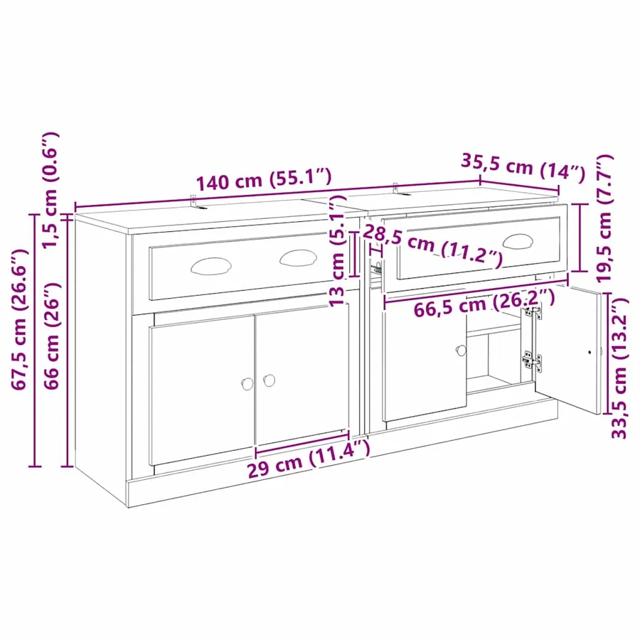 Buffets 2 pcs Bois Ancien 70 x 35,5 x 67,5 cm Bois d'ingénierie - 12