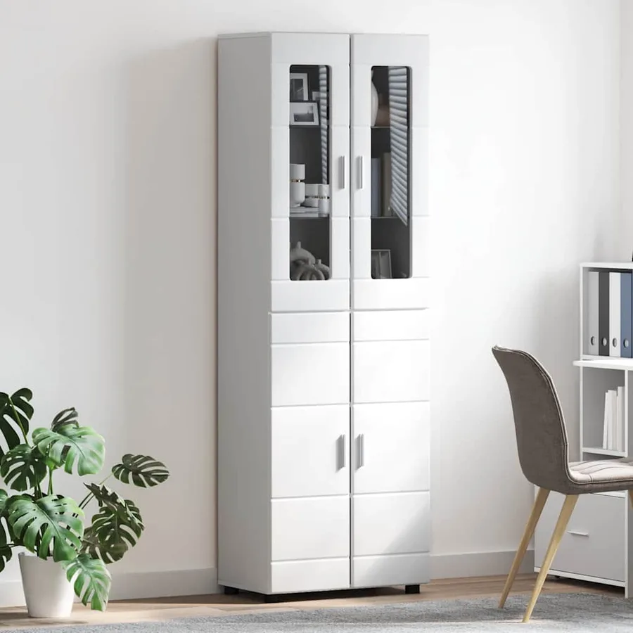 Haut Armoire avec porte FLORIN Blanc brillant 60 x 35 x 182 cm - 4