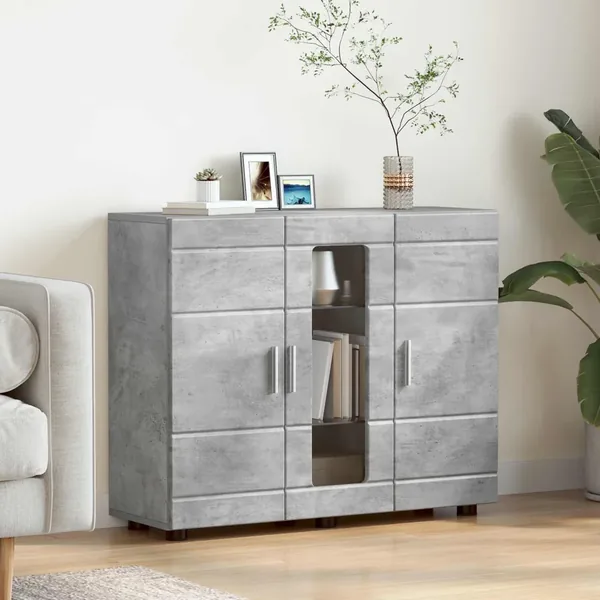 Cabinet en Bois avec stockage Gris béton 88,5 x 30,5 x 73 cm