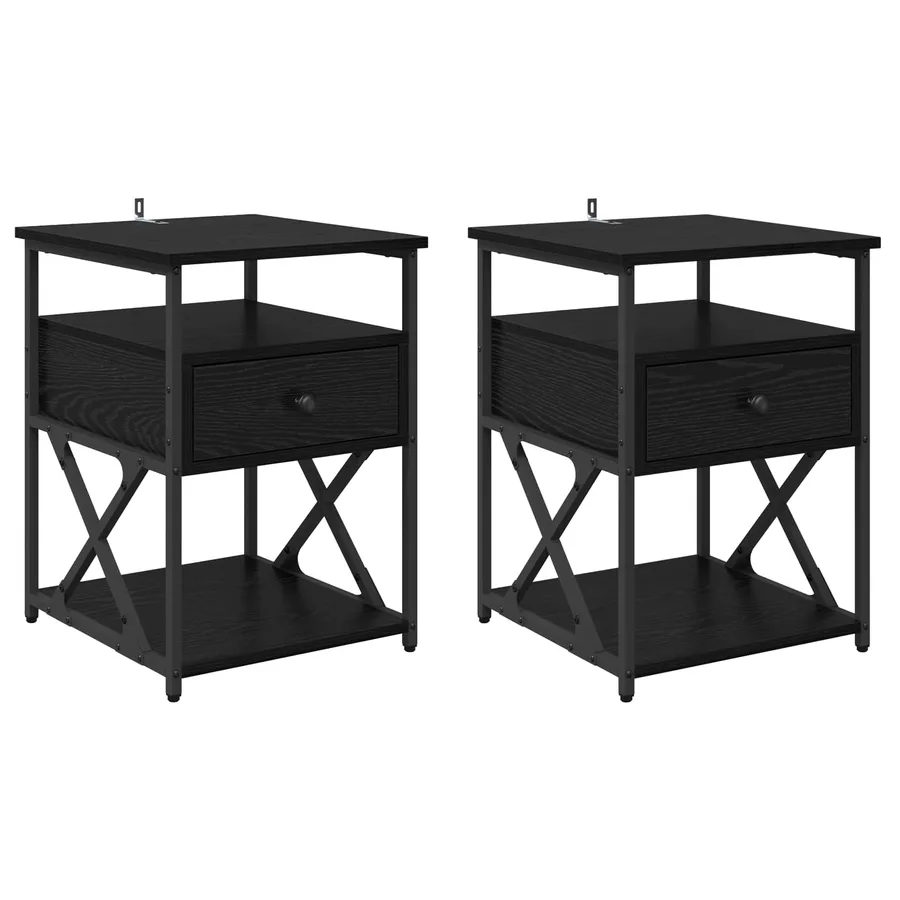 Cabinet de chevet avec tiroir 2 pcs Chêne noir 40 x 42 x 55 cm - 2