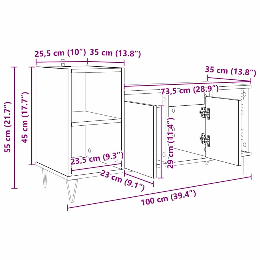 Meuble TV Chêne noir 100 x 35 x 55 cm Bois d'ingénierie - 12