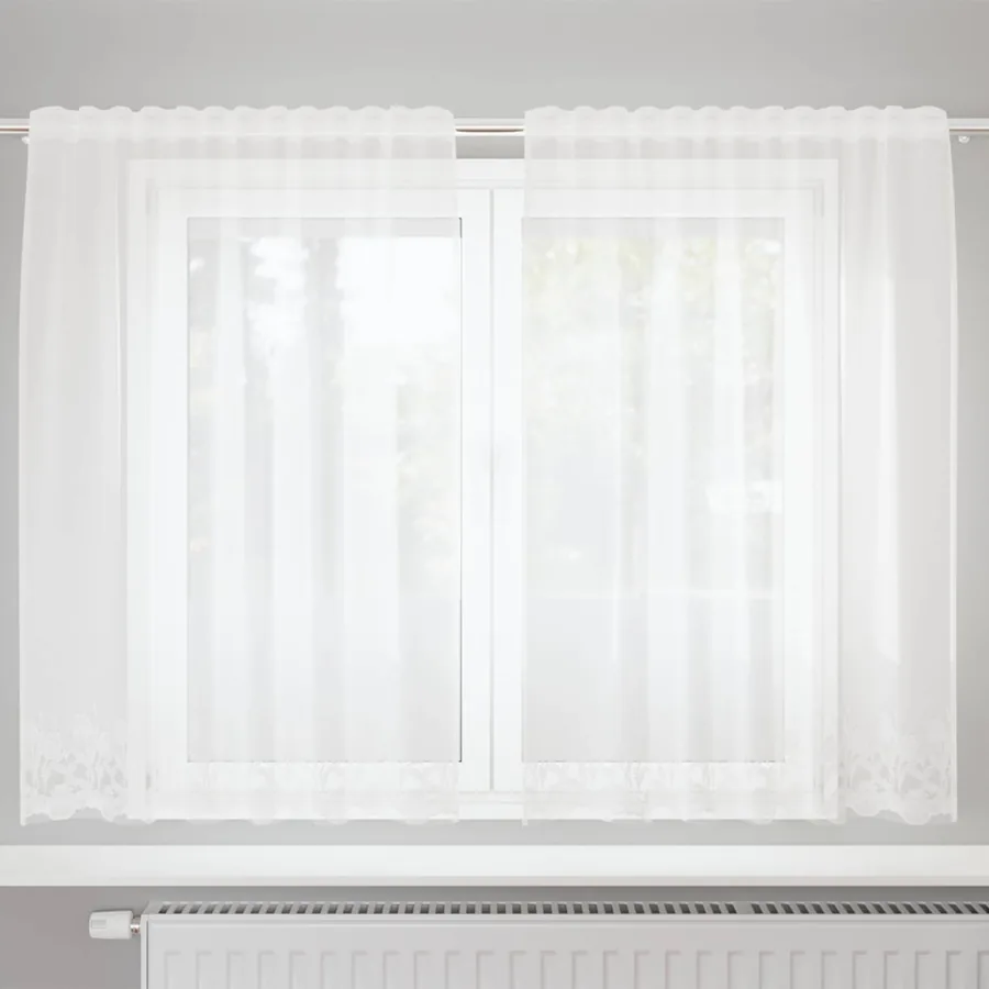 Rideau en Dentelle Floral Blanc 140 x 150 cm Polyester