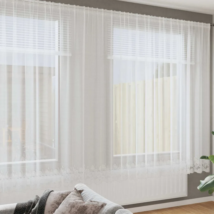 Rideau en Dentelle Floral Blanc 220 x 500 cm Polyester