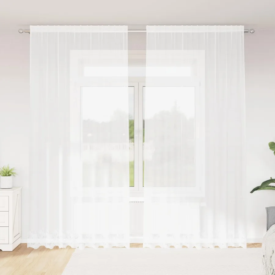 Rideau en Dentelle Floral Blanc 280 x 200 cm Polyester