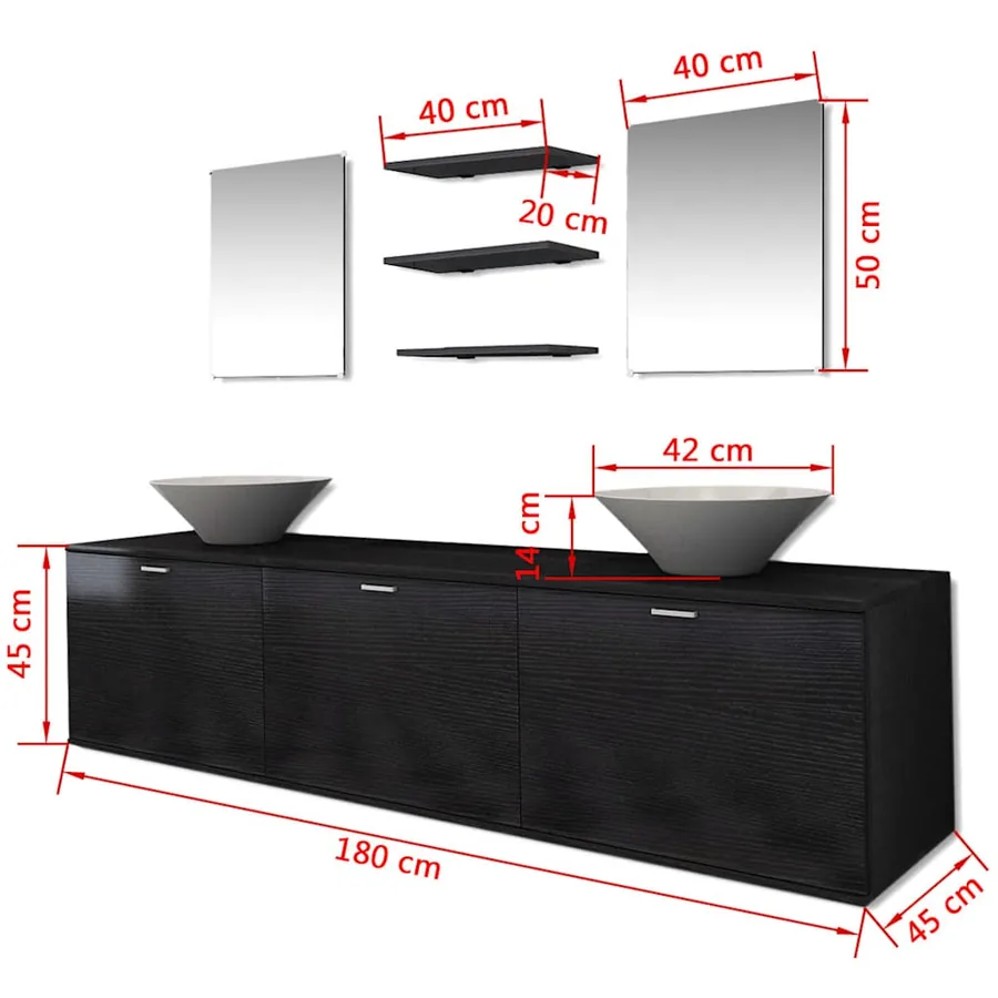 8 pièces de mobilier de salle de bain et lavabo Noir - 9
