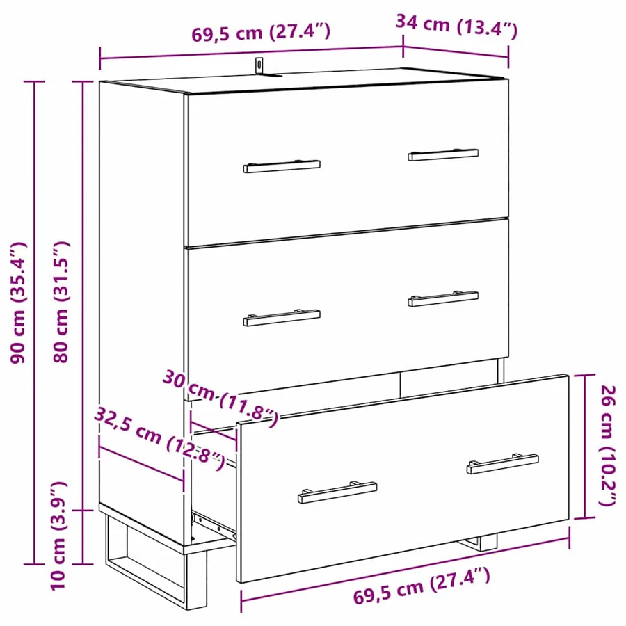 Buffet Bois Ancien 69,5 x 34 x 90 cm Bois d'ingénierie et fer - 15