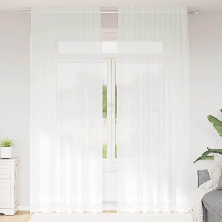 Rideau en Dentelle Floral Blanc 260 x 150 cm Polyester