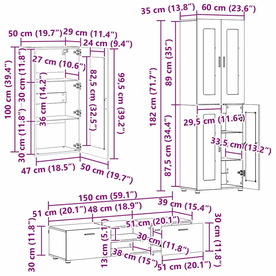 Ensemble meuble TV FLORIN 3 pcs Chêne artisanal - 18