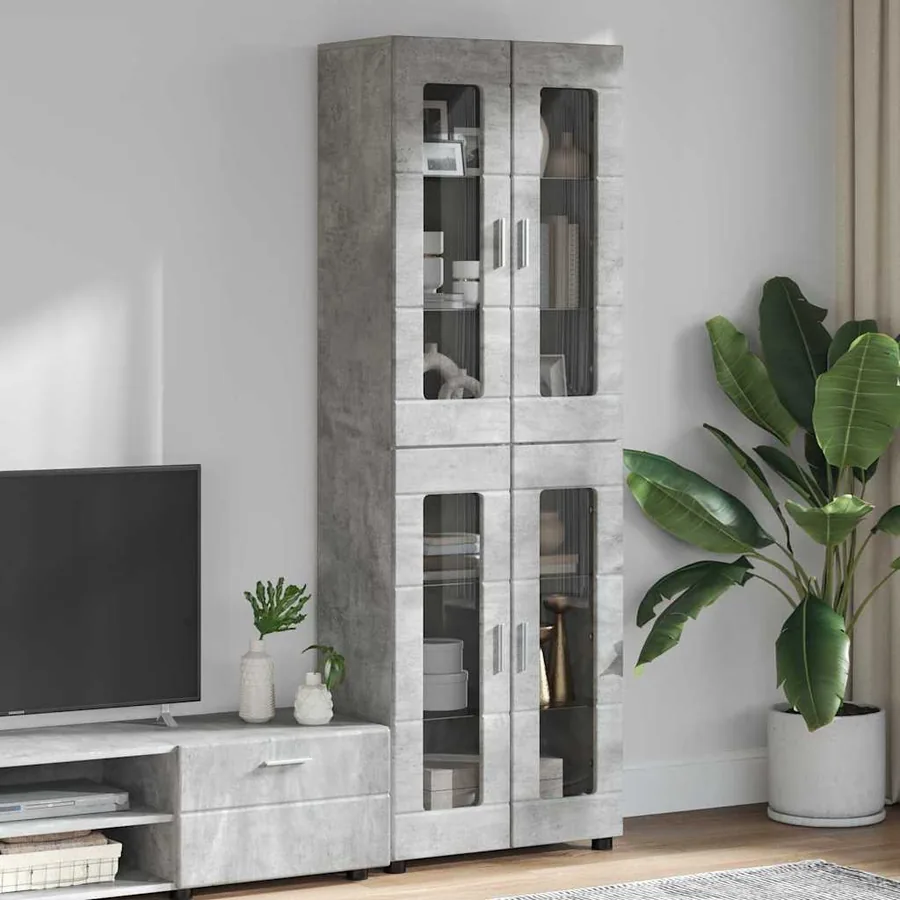 Haut Armoire avec étagère FLORIN Gris béton 60 x 35 x 182 cm