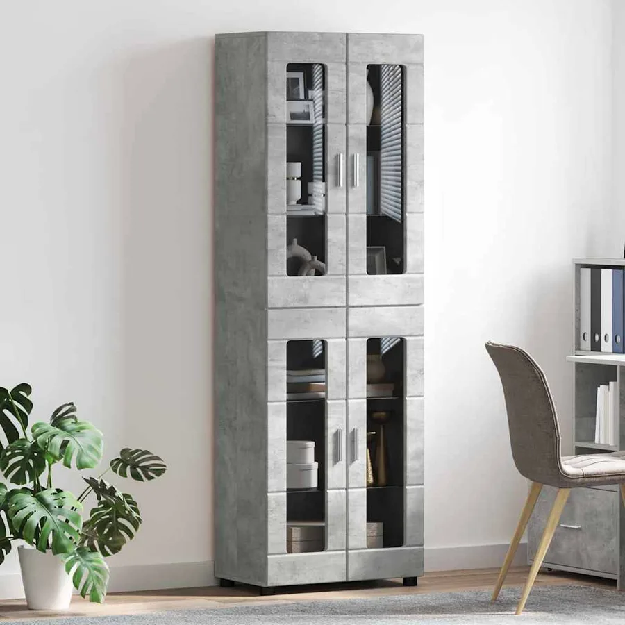 Haut Armoire avec étagère FLORIN Gris béton 60 x 35 x 182 cm - 4