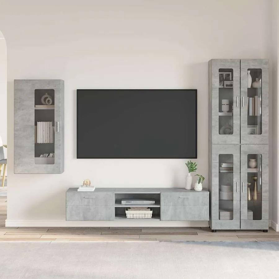 Ensemble meuble TV FLORIN 3 pcs Gris béton Bois d'ingénierie