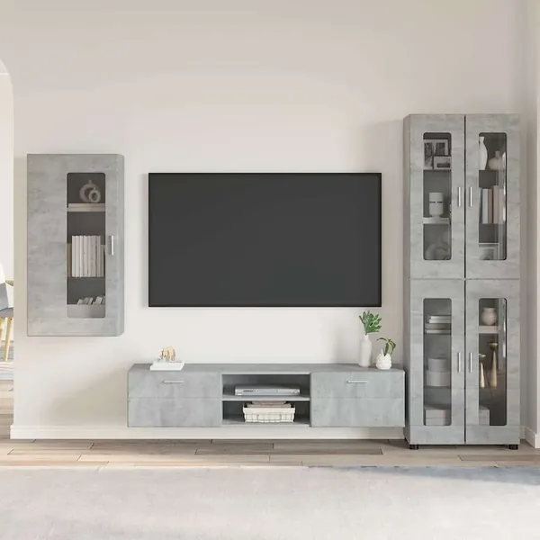 Ensemble meuble TV FLORIN 3 pcs Gris béton Bois d'ingénierie