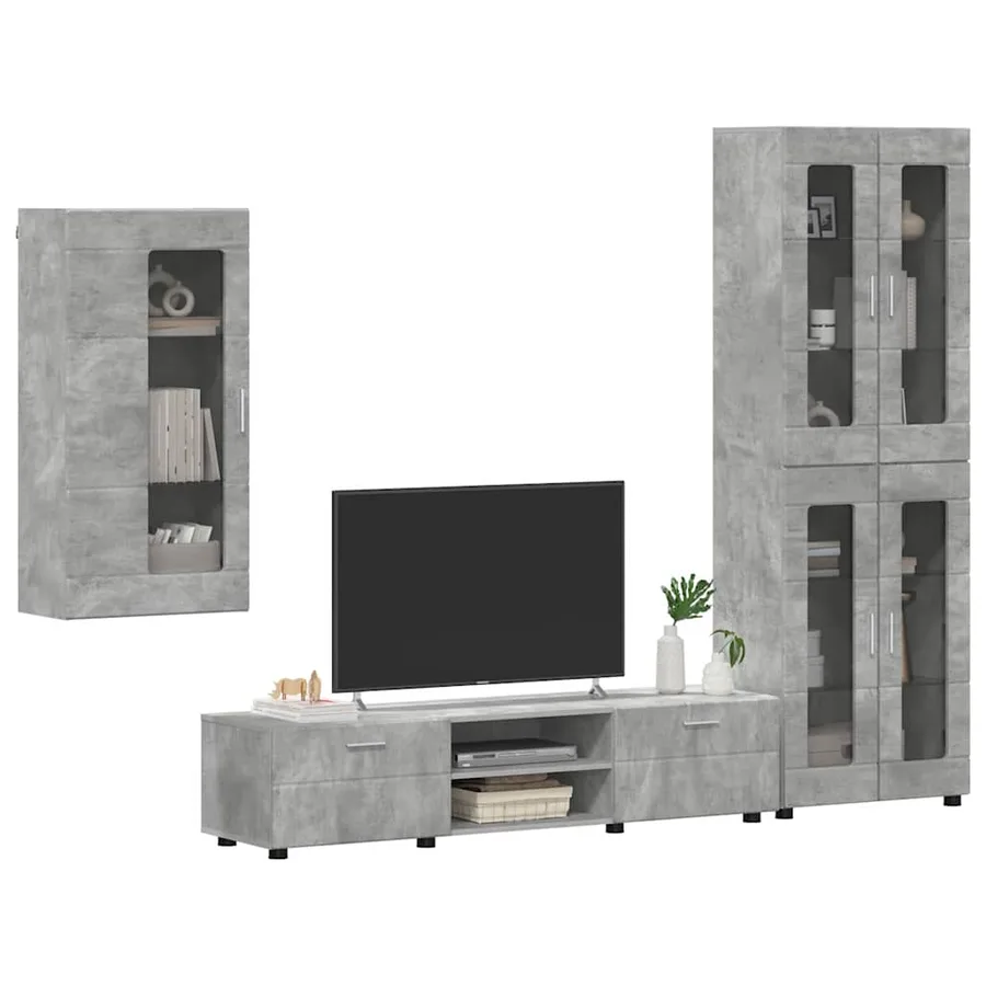 Ensemble meuble TV FLORIN 3 pcs Gris béton Bois d'ingénierie - 3